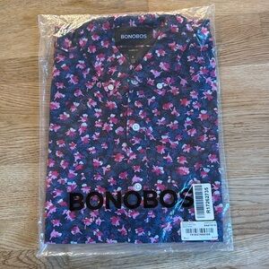 Bonobos Rivera Short Sleeve Shirt in Navy Fringe Sz Medium Tailored